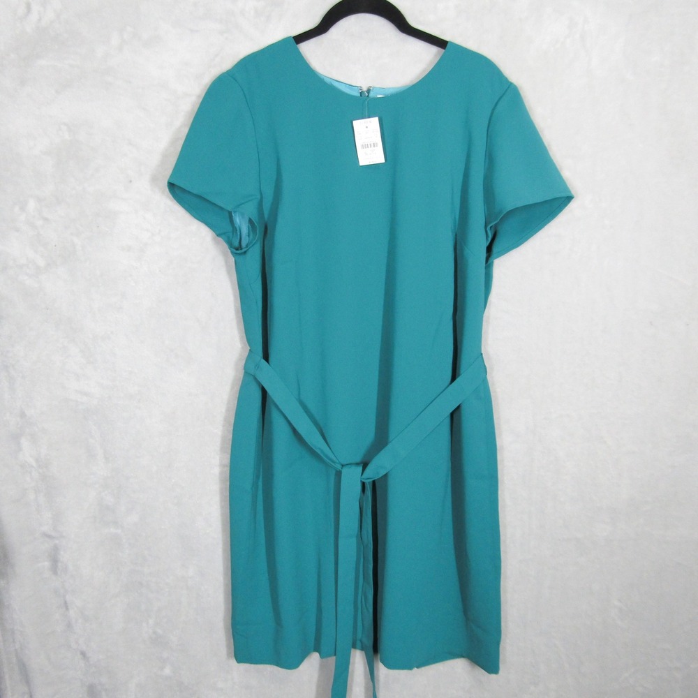 J.Crew Women's Dress Size 16 Teal Green Short Sleeve Belted Career New